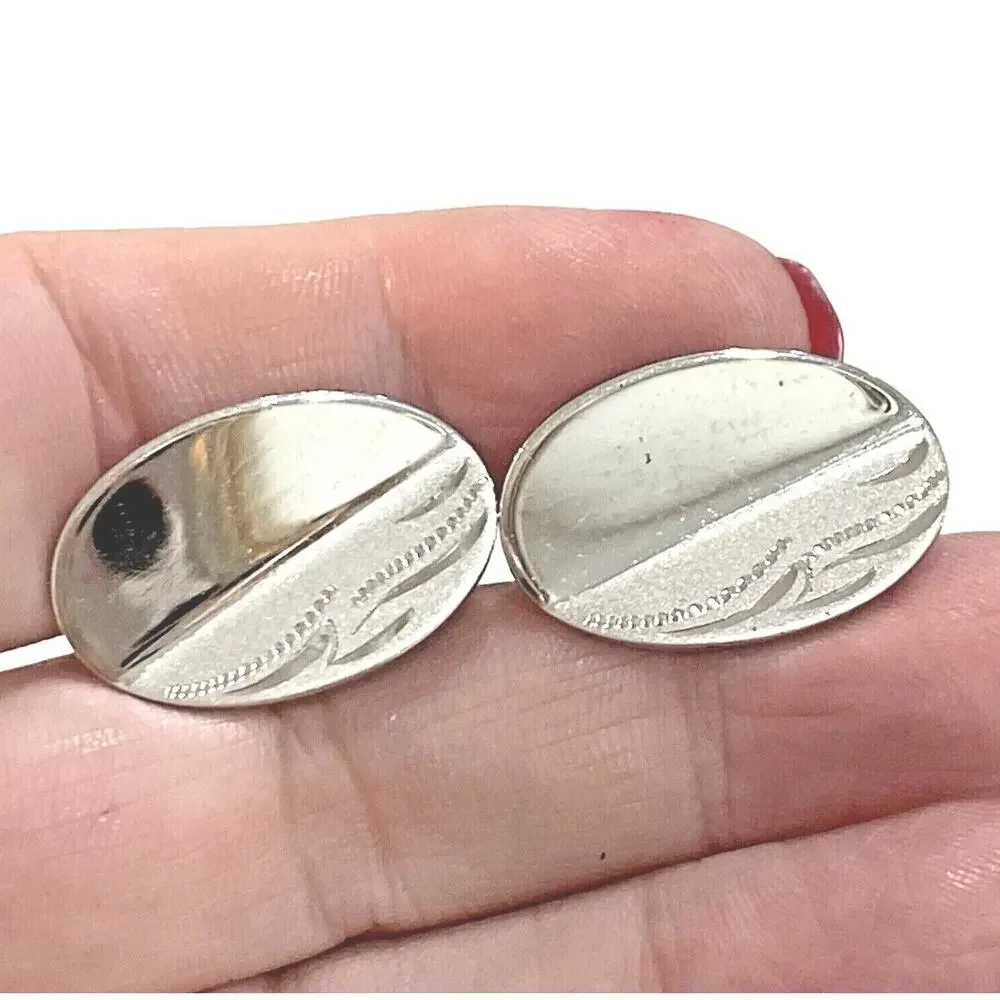 Vintage Anson Sterling cufflinks silver tone ovals etched conservative classics